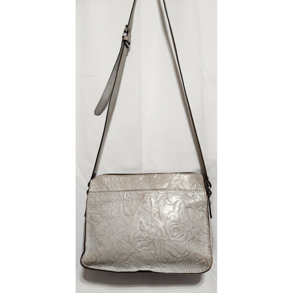 Patricia Nash White Leather Floral Embossed Crossbody Bag Rose Pattern‎ Small